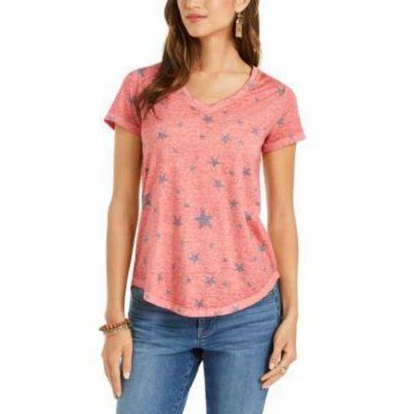 Style & Co Printed Burnout Top Star Coral S - Picture 1 of 1